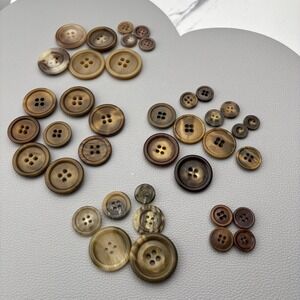 Vintage Horn-Style Buttons Lot • Marbled Brown Beige Casein & Celluloid Mix 40+